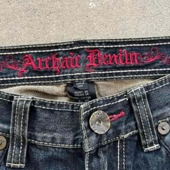 Archaic Denim Y2K Grunge Jeans 34x29 Distressed Studded Accent Pockets - Picture 4 of 6